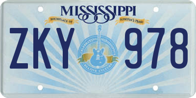 MS license plate ZKY978