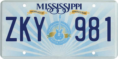 MS license plate ZKY981