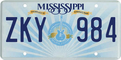 MS license plate ZKY984