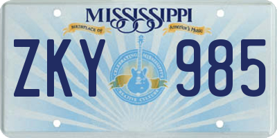 MS license plate ZKY985
