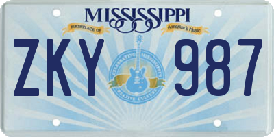 MS license plate ZKY987
