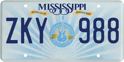 MS license plate ZKY988