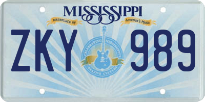 MS license plate ZKY989