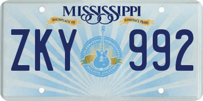MS license plate ZKY992