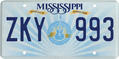 MS license plate ZKY993