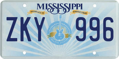 MS license plate ZKY996