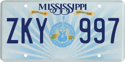 MS license plate ZKY997