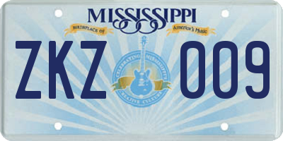 MS license plate ZKZ009