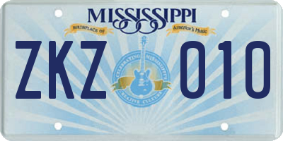 MS license plate ZKZ010
