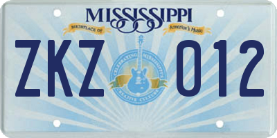 MS license plate ZKZ012