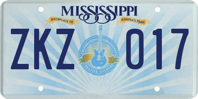 MS license plate ZKZ017