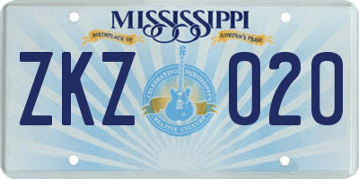 MS license plate ZKZ020