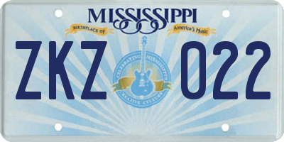 MS license plate ZKZ022