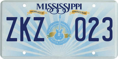 MS license plate ZKZ023