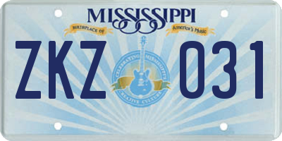 MS license plate ZKZ031