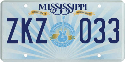 MS license plate ZKZ033