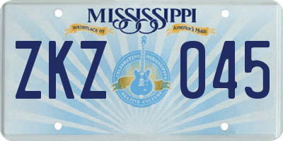 MS license plate ZKZ045