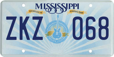 MS license plate ZKZ068
