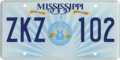 MS license plate ZKZ102