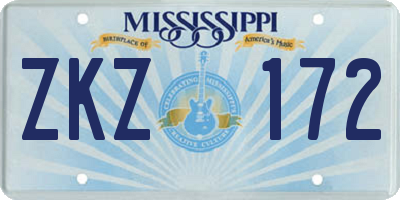 MS license plate ZKZ172