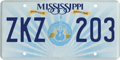 MS license plate ZKZ203