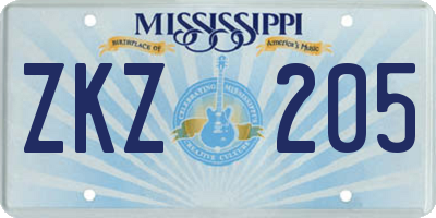 MS license plate ZKZ205