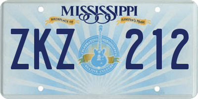 MS license plate ZKZ212