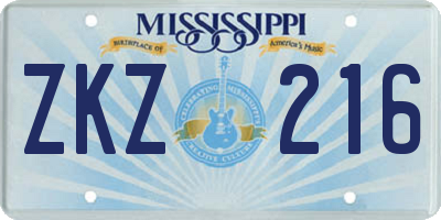 MS license plate ZKZ216