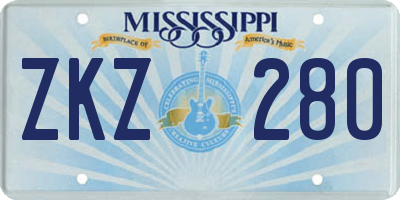 MS license plate ZKZ280