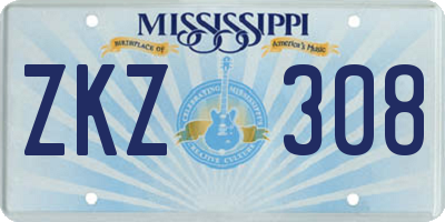 MS license plate ZKZ308