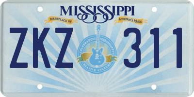MS license plate ZKZ311