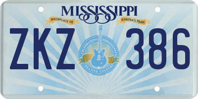 MS license plate ZKZ386