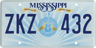 MS license plate ZKZ432