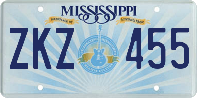 MS license plate ZKZ455