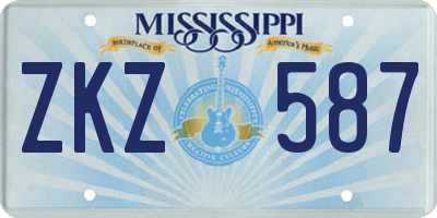MS license plate ZKZ587
