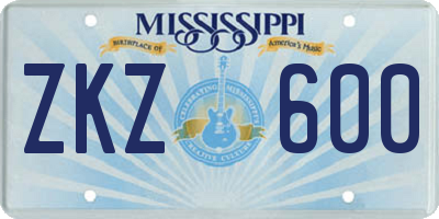 MS license plate ZKZ600