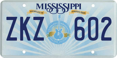 MS license plate ZKZ602