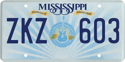 MS license plate ZKZ603