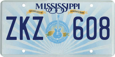 MS license plate ZKZ608