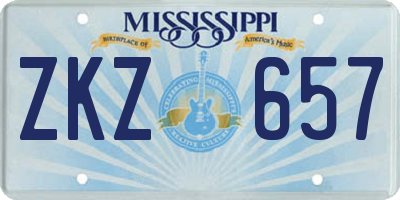 MS license plate ZKZ657