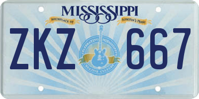 MS license plate ZKZ667