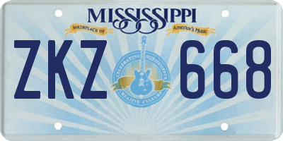 MS license plate ZKZ668