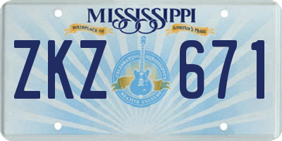 MS license plate ZKZ671