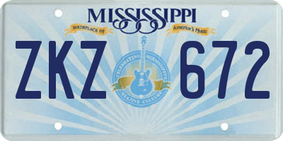 MS license plate ZKZ672