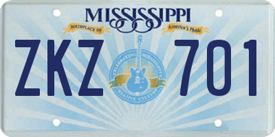 MS license plate ZKZ701
