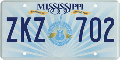 MS license plate ZKZ702