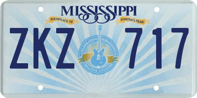 MS license plate ZKZ717