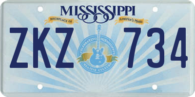MS license plate ZKZ734