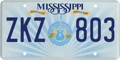 MS license plate ZKZ803