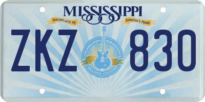 MS license plate ZKZ830